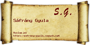 Sáfrány Gyula névjegykártya